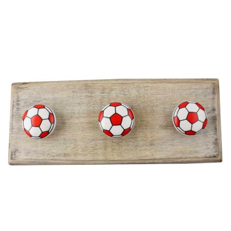 Red Football Pattern Ceramic Wooden Hook